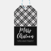 Zwarte witte tartan Vrolijk Kerstfeest Cadeaulabel (Voorkant)