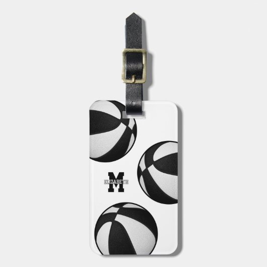 zwarte witte teamkleuren basketbaltas bagagelabel (Voorkant verticaal)