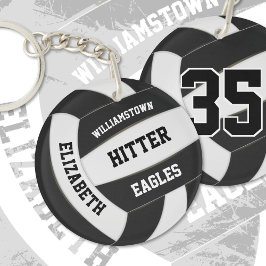zwarte witte teamkleuren gepersonaliseerd volleyba sleutelhanger