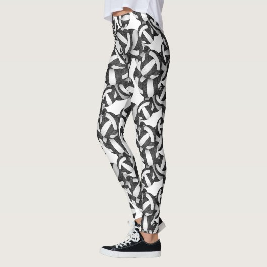 zwarte witte teamkleuren volleybalkenpatroon leggings (Links)