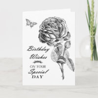 Zwarte witte tekening roos bloem Verjaardag