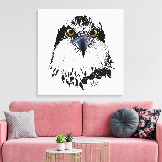 Zwarte witte tekening van een "koning van vogels" canvas afdruk (Insitu (Woonkamer))