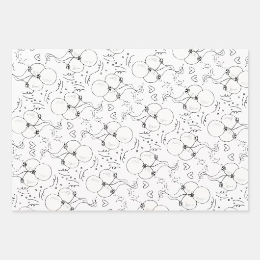 Zwarte Witte Tekst Doodle Ballon Gelukkige Verjaar Inpakpapier Vel (Voorkant 2)