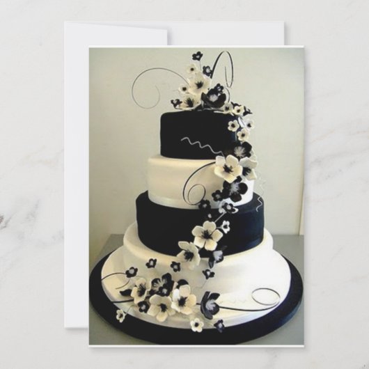 ZWARTE/WITTE THEMED WEDDING CAKE INVITE KAART (Voorkant)