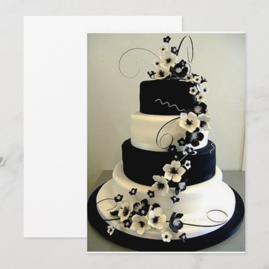 ZWARTE/WITTE THEMED WEDDING CAKE INVITE KAART (Voorkant / Achterkant)