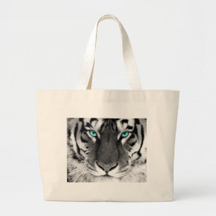 Zwarte witte tijger grote tote bag