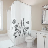 Zwarte Witte Tuin Bloem Bloemen Botanische Kunst Douchegordijn (In situ)