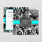 Zwarte witte turkooizen verloving bruiloft kaart (Voorkant / Achterkant)