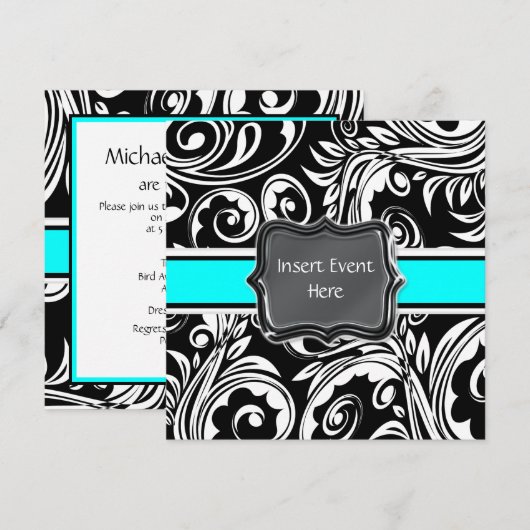 Zwarte witte turkooizen verloving bruiloft kaart (Voorkant / Achterkant)