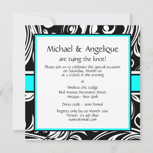 Zwarte witte turkooizen verloving bruiloft kaart (Achterkant)