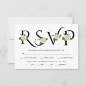 Zwarte, witte typografie en witte rozen RSVP-kaart RSVP Kaartje (Voorkant)