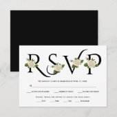 Zwarte, witte typografie en witte rozen RSVP-kaart RSVP Kaartje (Voorkant / Achterkant)