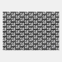 Zwarte witte typografie nummers 25e verjaardag inpakpapier vel