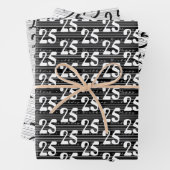 Zwarte witte typografie nummers 25e verjaardag inpakpapier vel (In situ)
