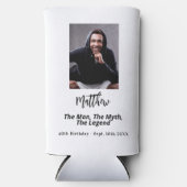 Zwarte witte verjaardagsfoto man mythe legende seltzer blikjeskoeler (Voorkant)