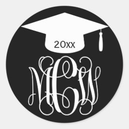 Zwarte Witte Vines Script Monogram Afstudeer DIY B Ronde Sticker