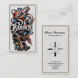Zwarte-witte vintage barbershop merkidentiteit visitekaartje