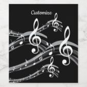 Zwarte & Witte Vioolsleutel Wijn Etiket (Enkel label)