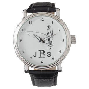Zwarte witte vis Masculinaire monogram Horloge