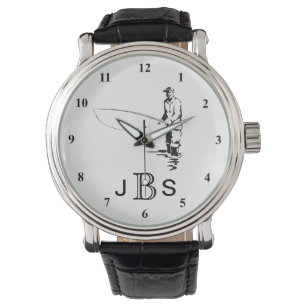 Zwarte witte visser   mannelijk monogram horloge
