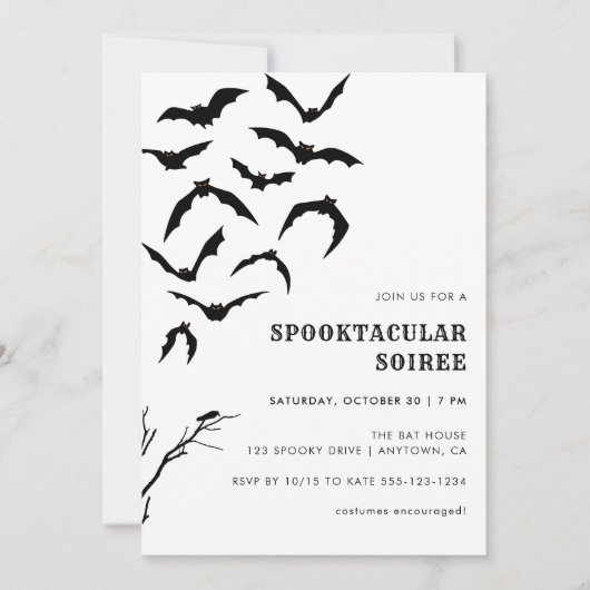 Zwarte & Witte Vleermuizen Halloween Spooktacular  Kaart (Voorkant)