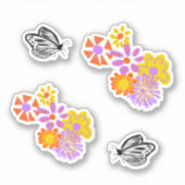 Zwarte witte vlinder oranje gele bloemen sticker (Voorkant)