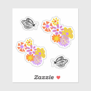 Zwarte witte vlinder oranje gele bloemen sticker
