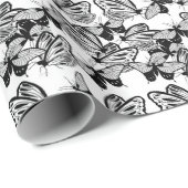 Zwarte Witte Vlinders Cadeaupapier (Rol Hoek)