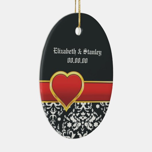 Zwarte witte vochtige bruiloft met rood hart Bespa Keramisch Ornament (Rechts)