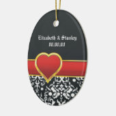 Zwarte witte vochtige bruiloft met rood hart Bespa Keramisch Ornament (Links)