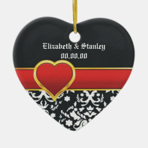 Zwarte witte vochtige bruiloft met rood hart Bespa Keramisch Ornament