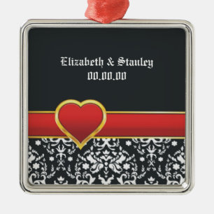 Zwarte witte vochtige bruiloft met rood hart Bespa Metalen Ornament