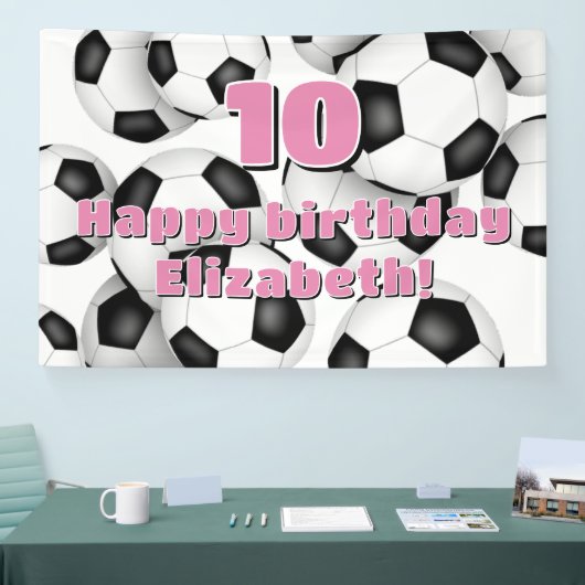 Zwarte witte voetballen verjaardagsfeest voor kind spandoek (Beurs)
