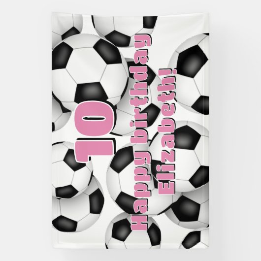 Zwarte witte voetballen verjaardagsfeest voor kind spandoek (Verticaal)
