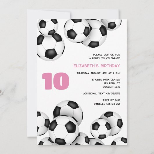 Zwarte witte voetballen verjaardagsfeestje voor ki kaart (Voorkant)