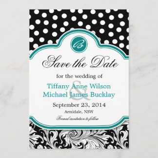 Zwarte witte vogel turquoise bruiloft met uitzonde save the date