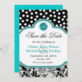 Zwarte witte vogel turquoise bruiloft met uitzonde save the date (Voorkant / Achterkant)