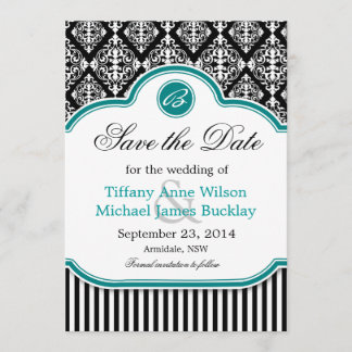 Zwarte witte vogel turquoise bruiloft met uitzonde save the date