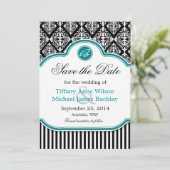 Zwarte witte vogel turquoise bruiloft met uitzonde save the date (Staand voorkant)