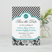 Zwarte witte vogel turquoise bruiloft met uitzonde save the date (Staand voorkant)