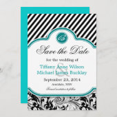 Zwarte witte vogel turquoise bruiloft met uitzonde save the date (Voorkant / Achterkant)