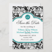 Zwarte witte vogel turquoise bruiloft met uitzonde save the date (Voorkant)