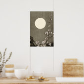 Zwarte Witte Volle Maan Cherry Blossom Art Poster (Keuken)