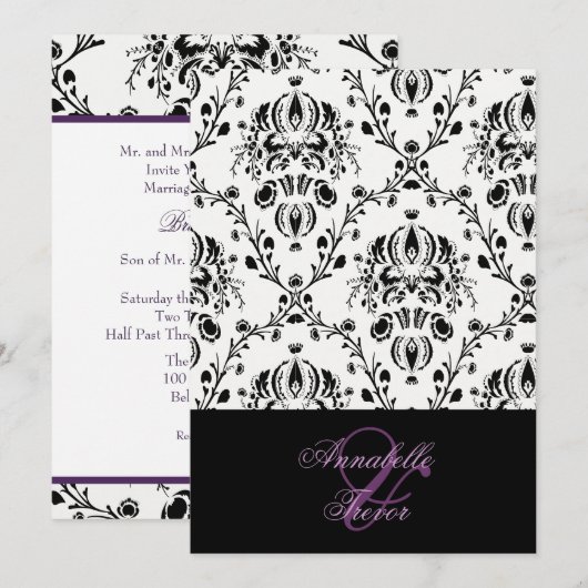 Zwarte/witte vouw, aangepaste bruiloft kaart (Voorkant / Achterkant)