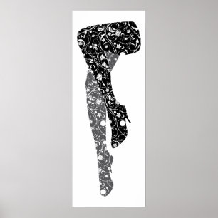 Zwarte witte vrouwenpoten met een bloesem poster