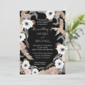 Zwarte witte Waterverf Floral BOHO Pampas Tropical Kaart (Staand voorkant)