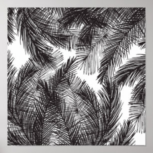 Zwarte witte waterverf handgeschilderde palmbomen poster