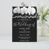 Zwarte witte waterverf orchideeën huwelijksuitnodi kaart (Staand voorkant)