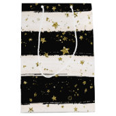 Zwarte witte Waterverf Stripes Gold Glitter Stars Medium Cadeauzakje (Voorkant)