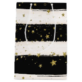 Zwarte witte Waterverf Stripes Gold Glitter Stars Medium Cadeauzakje (Achterkant)